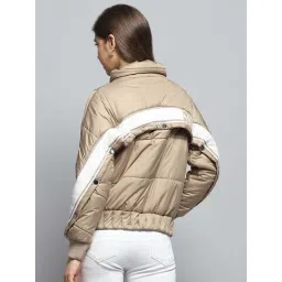 Monte Carlo Women's Beige Solid Collar Neck Full Sleeve Jacket image 4