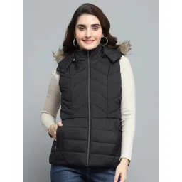 Monte Carlo Women's Black Solid Detachable Hood Sleeveless Jacket-picture-20