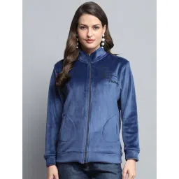 Monte Carlo Women's Blue Printed Mock Neck Full Sleeve Sweatshirt-picture-13