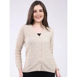 Monte Carlo Women's Cable Knit V Neck Full Sleeve Cardigan-picture-12