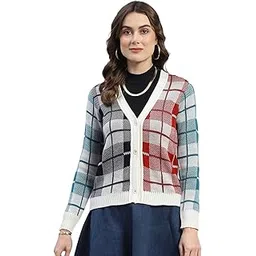 monte carlo Womens Checkered V Neck Full Sleeve Wool Blend Casual Sweater (1239720VN)-picture-43