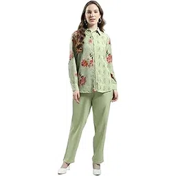 Monte Carlo Women's Floral Printed Co-ord Set | Full Sleeve Shirt & Pant Set | Front Open with Elegant Collar Neck Cord Set For Women's-picture-14