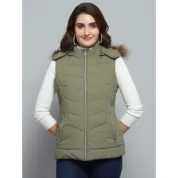 Monte Carlo Women's Green Solid Detachable Hood Sleeveless Jacket-picture-37