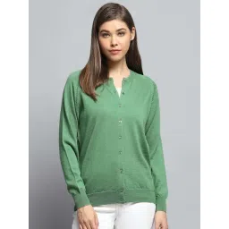 Monte Carlo Women's Green Solid Round Neck Full Sleeve Cardigan-picture-37