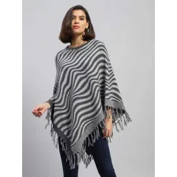 Monte Carlo Women's Grey Self Design Round Neck Poncho-picture-44