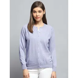 Monte Carlo Women's Lavender Solid Round Neck Full Sleeve Cardigan-picture-13