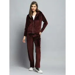 Monte Carlo Women's Maroon Solid Hooded Neck Full Sleeve Tracksuit-picture-32