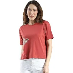 monte carlo Women's Oversized Printed Round Neck Top | Half Sleeve | Casual Wear | Stylish & Comfortable | Everyday Wear Top for Women Rust S (Pack of 1)-picture-24