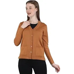 monte carlo Womens Pure Wool Red Solid V Neck Cardigan | 1220710VN-2369-picture-45