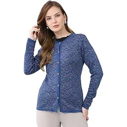 monte carlo Women’s Regular Fit Cardigan | Self Design Knit | Round Neck | Full Sleeves | Button Closure | Fashionable Stylish Warm Winter Cardigan for Women Blue XL (Pack of_1)-picture-21