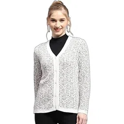 monte carlo Women's Regular Fit Cardigan | Self Design Pattern with Button Closure | Sleeveless V-Neck Cardigan for Women-picture-32