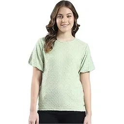 monte carlo Women's Regular Fit Self Designed Round Neck Top | Half Sleeve | Casual Wear | Stylish & Comfortable | Everyday Wear Top for Women-picture-48