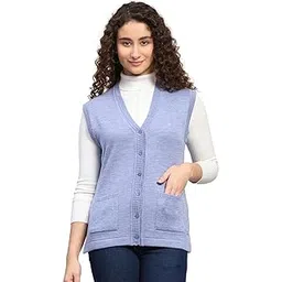 monte carlo Womens Regular Fit Solid V Neck Button Closure Sleeveless Winter Cardigan| Warm Woolen Buttoned Sweater for Ladies | Stylish Knitted Cardigan for Women's (Pack of 1)-picture-44