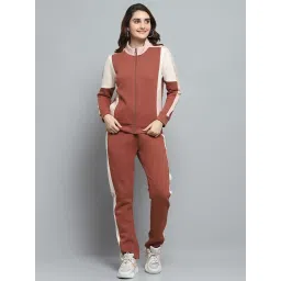 Monte Carlo Women's Rust Solid Mock Neck Full Sleeve Tracksuit image 1
