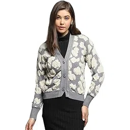 monte carlo Womens Self Design Grey V Neck Full Sleeve Cardigan_1243603VN-1-picture-40