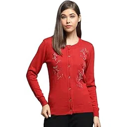 monte carlo Womens Self Design Red Round Neck Full Sleeve Cardigan_1243582RN-2-picture-35