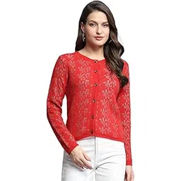 monte carlo Womens Self Design Red Round Neck Full Sleeve Cardigan_1243593RN-1-picture-29