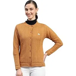 monte carlo Womens Self Design Round Neck Wool Blend Cardigan Purple-picture-13