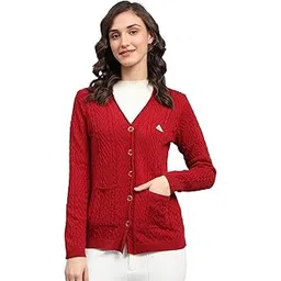monte carlo Womens Self Design V Neck Wool Blend Cardigan Orange-picture-40