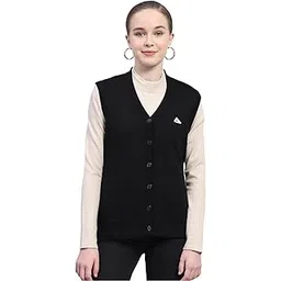 monte carlo Womens Solid Black V Neck Sleeveless Cardigan-picture-31