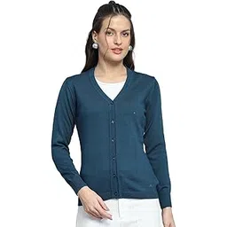 monte carlo Womens Solid Teal Blue V Neck Full Sleeve Cardigan_1242738VN-9089-picture-30