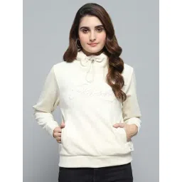 Monte Carlo Women's White Self Design Mock Neck Full Sleeve Sweatshirt-picture-37