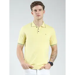 Monte Carlo Yellow Cotton Blend Regular Fit Solid Polo T-Shirt-picture-29