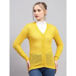 Monte Carlo Yellow Wool Blend Self Full Sleeve Cardigan-picture-39