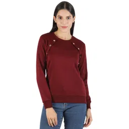 monte carlo Women Maroon Cotton Blend Solid Sweatshirt image 2