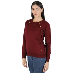 monte carlo Women Maroon Cotton Blend Solid Sweatshirt image 4