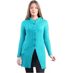 montrex Acro Wool Winter Long Coat for Women, Girls (Turquoise)-picture-13
