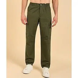 montrez Men's Comfort Loose Fit High-Rise Cargos Trousers (Green)-picture-10