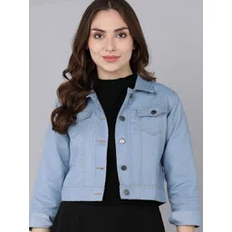 MONTREZ Women Blue Washed Crop Denim Jacket-picture-28