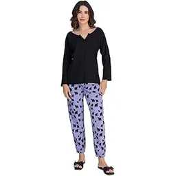 moomaya 2-Piece Cotton Jersey Nightwear Set | Women's Long Sleeve Top & Jogger Pajama | Soft & Breathable Sleepwear-picture-39