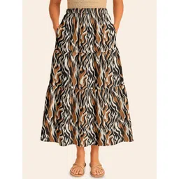 Moomaya Animal Printed Cotton Tiered Maxi Skirt-picture-11