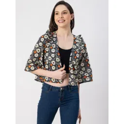 Moomaya Black & Beige Cotton Floral Print Jacket-picture-44