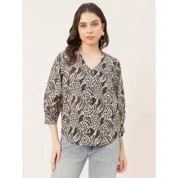 Moomaya Black & Beige Cotton Printed Shirt-picture-18