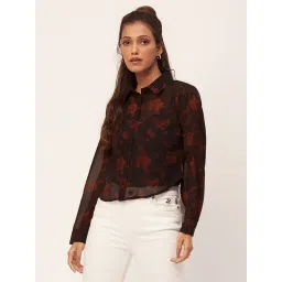 Moomaya Black & Brown Floral Print Shirt-picture-44