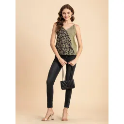 Moomaya Black & Olive Floral Print Top image 4