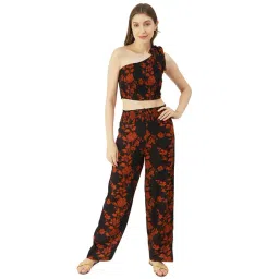 Moomaya Black & Orange Floral Print Crop Top With Palazzos-picture-22