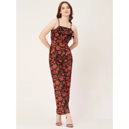 Moomaya Black & Orange Floral Print Jumpsuit-picture-20