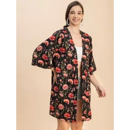 Moomaya Black & Pink Floral Print Shrug-picture-12
