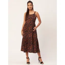 Moomaya Black & Rust Printed Midi Dress-picture-39