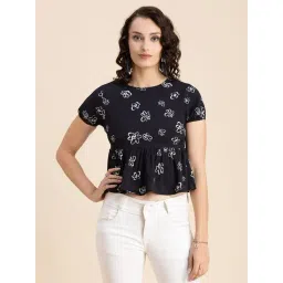 Moomaya Black & White Floral Print Crop Top-picture-47