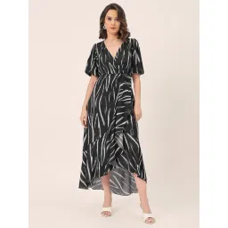 Moomaya Black & White Printed Wrap Dress-picture-15