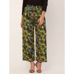 Moomaya Black & Yellow Printed Mid Rise Culottes-picture-25