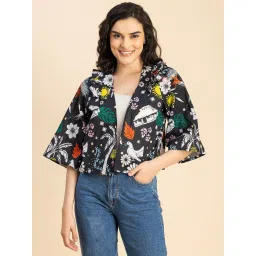 Moomaya Black Cotton Printed Jacket image 1