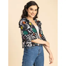 Moomaya Black Cotton Printed Jacket image 3