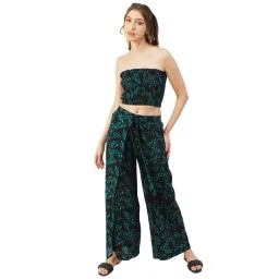 Moomaya Black Printed Crop Top With Palazzos-image-34