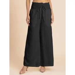 Moomaya Black Regular Fit High Rise Palazzos-image-31